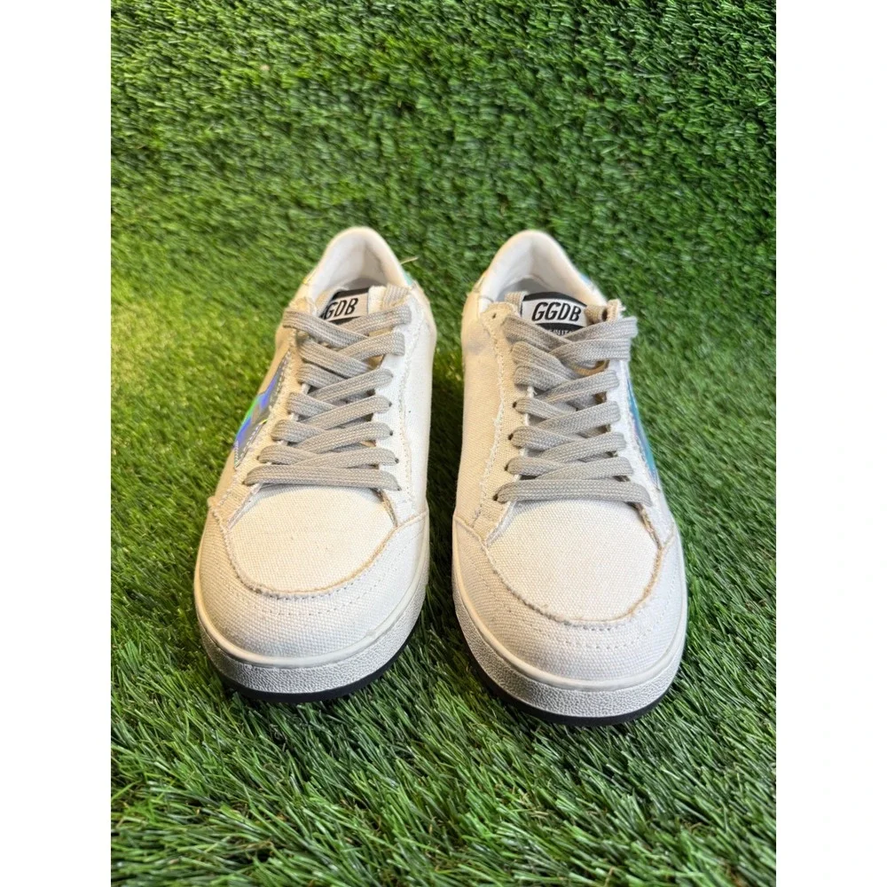 Golden‎ Goose BallStar White Canvas Sneakers Iridescent Holographic GGDB 6.5y
